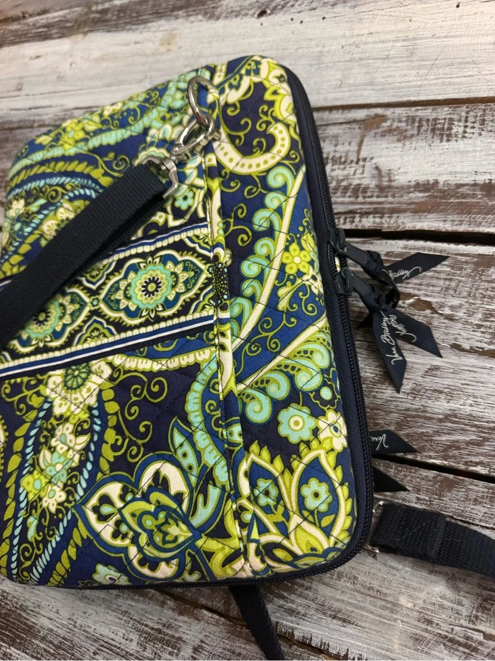 Vera Bradley Navy Green Paisley Quilted Crossbody Tablet Holder